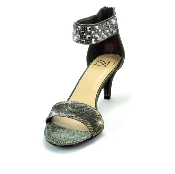 Women Open Toe Ankle Strap High Heel zippered Rhinestone Sandal Krystal Pewter - Picture 2 of 5